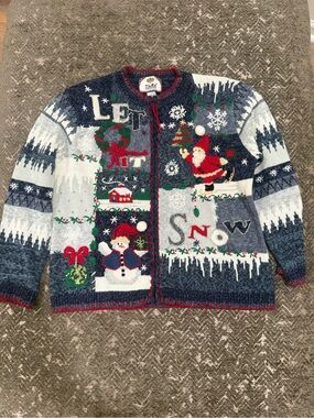 Vintage 2002 Tiara International Let It Snow Christmas Sweater Cardigan L